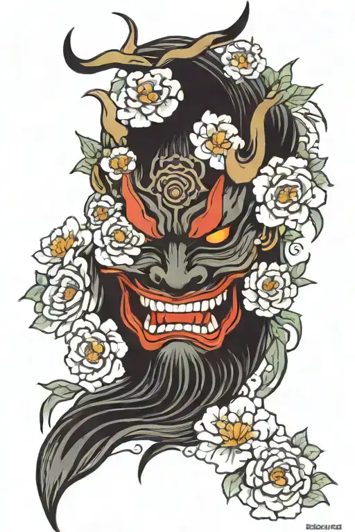 Japanese Demon Mask With Flowers