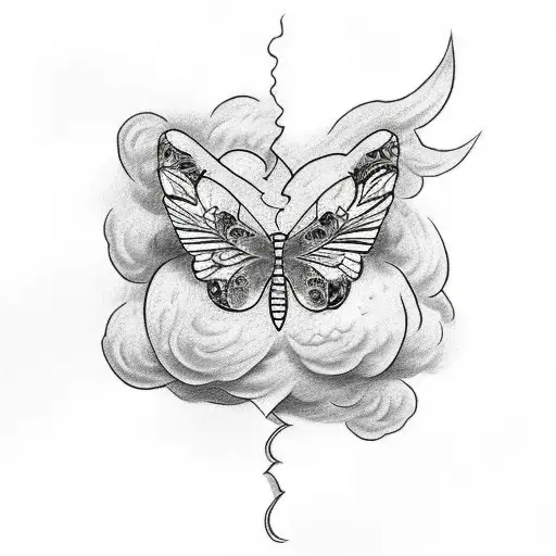 A Sketch Of A Butterfly Emerging From A Cloud Of Smoke