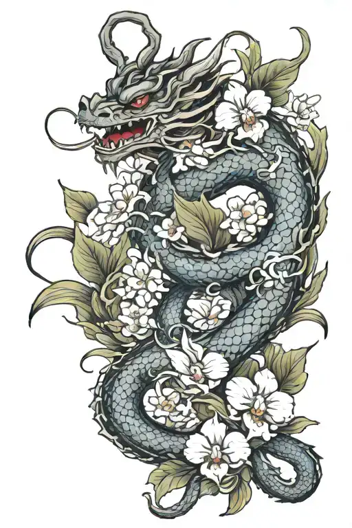 Dragon And Orchids Intertwined