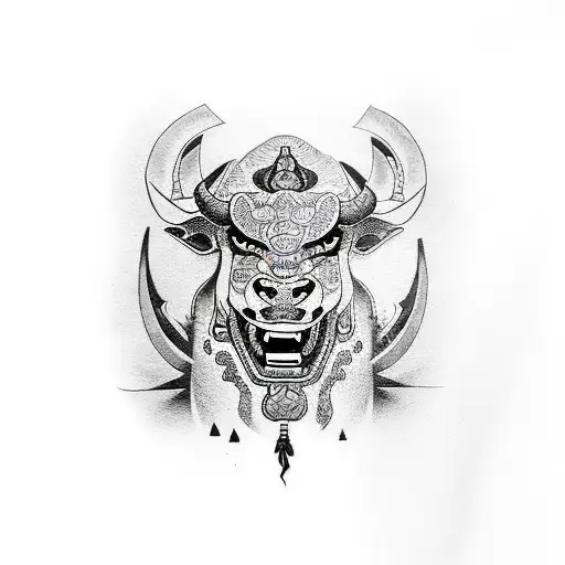 A Yakuza-inspired Bull With Intricate Blackwork Designs