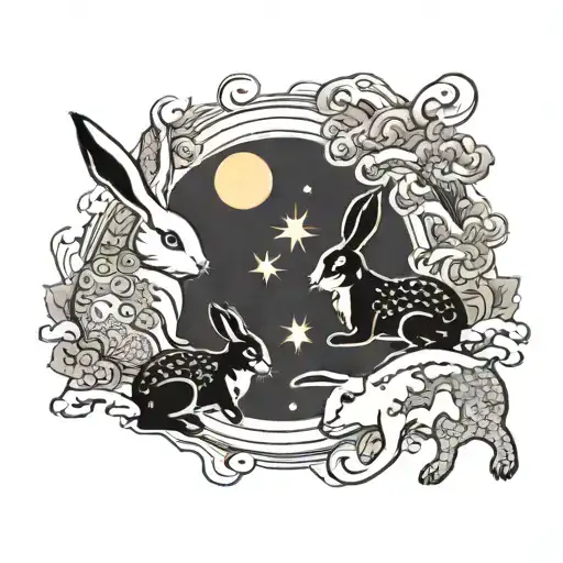 Bunnies Circling A Sun Moon
