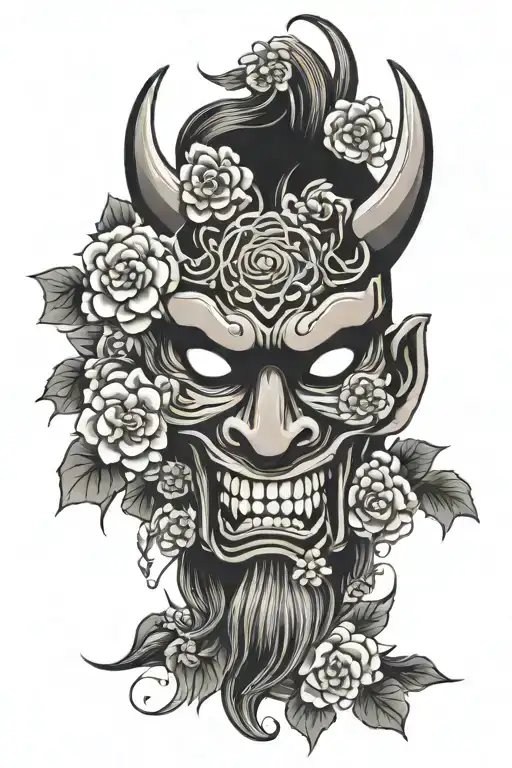 Japanese Demon Mask With Flowers