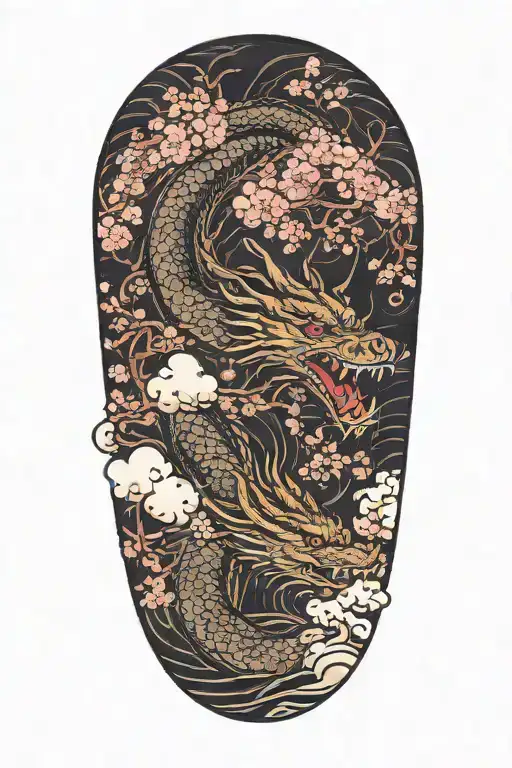 Dragon With Clouds And Cherry Blossom
