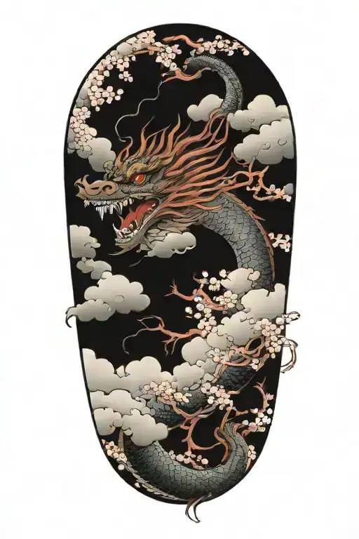 Dragon With Clouds And Cherry Blossom