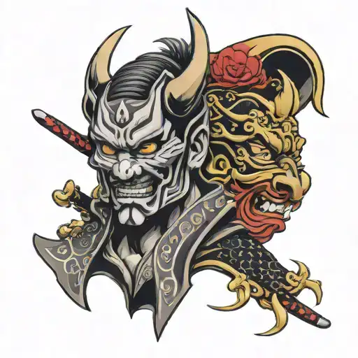 Samurai With Hannya Mask Split In Half