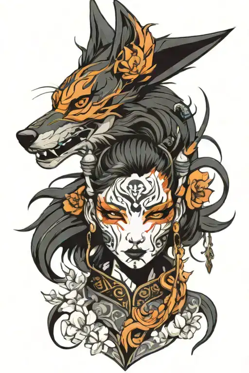 Cyberpunk Kitsune Mask Girl