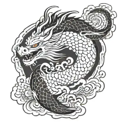 Dragon With Koi Fish Swimming Upstream