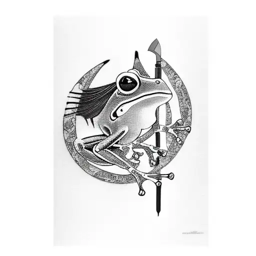 Frog With A Knife Fighting A Crow