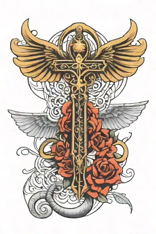 Metal Egyptian Ankh With Bat Wings That Are Torn Up A Little