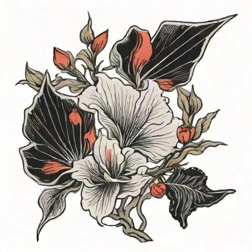 Ginkgo Leaf And Red Tulips