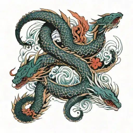 Dragon And Whale Spiralling Around Eachother