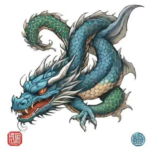 Dragon With Whale Spiralling Around Eachother