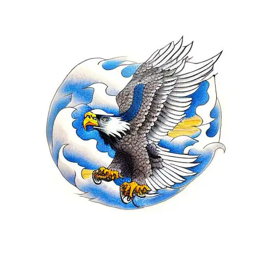 Color Eagle Flying Through Lightening And Clouds