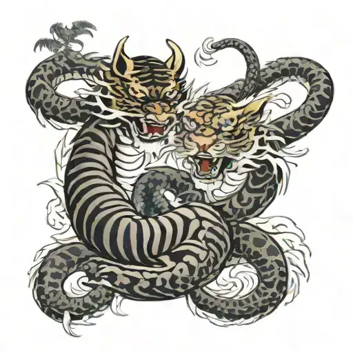 Tigre Y Dragon Peleando Por Un Ying-yang
