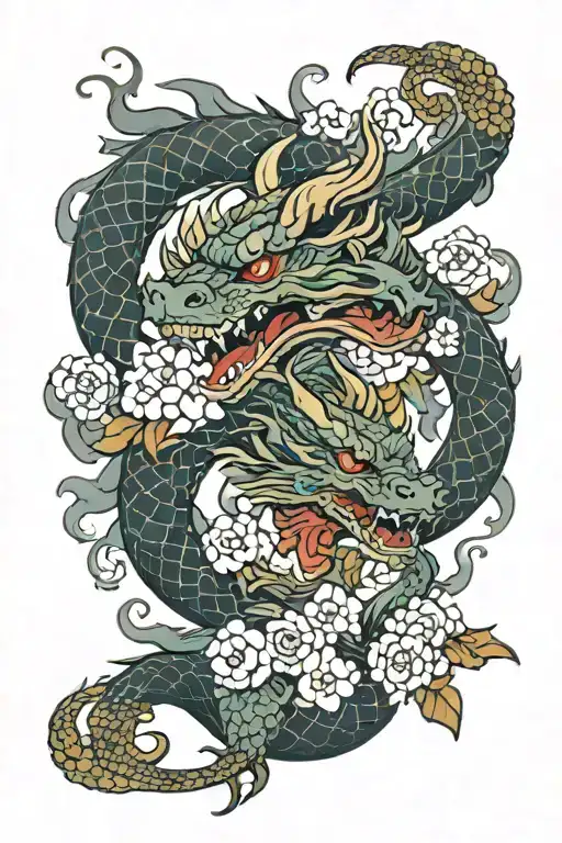 Flowers Dragon Coiled