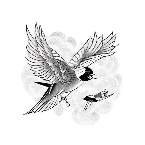 Two Black And White Swallow Birds Flying