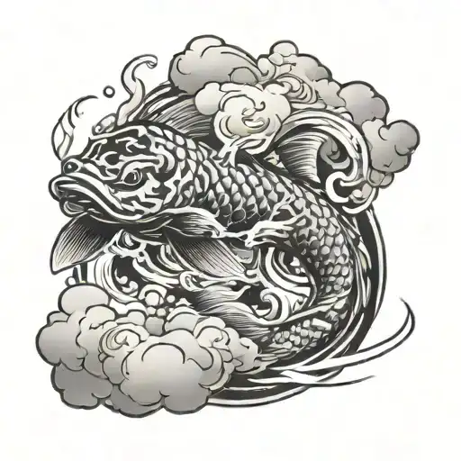 A Koi Fish Swimming Through A Cloud Of Smoke