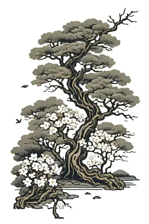 Forest Trees With Vines And Cherryblossom Tree