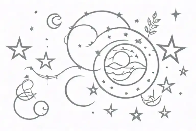 Universe With Sun Moon Stars Whimsical