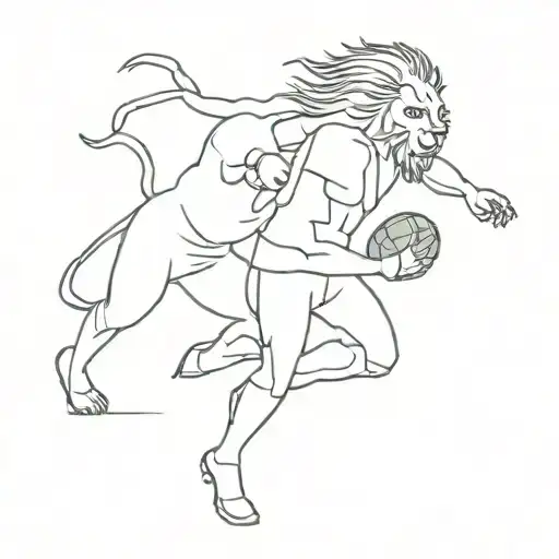A Football Player With A Lion Head Tackling A Rival Player