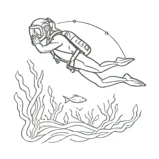 A Minimalist Representation Of A Diver Exploring The Depths Of The Ocean