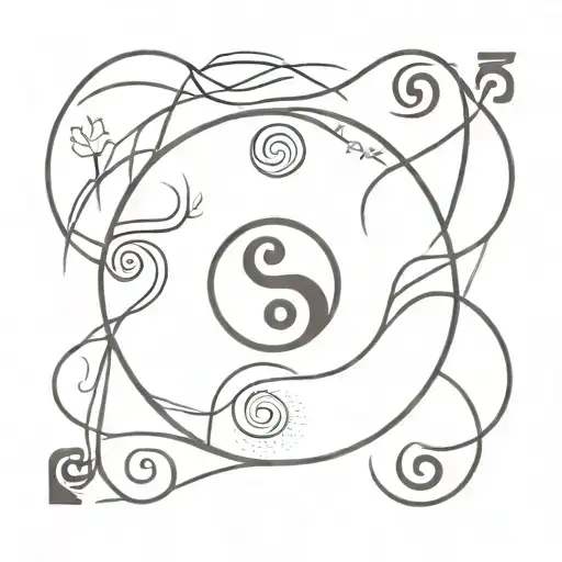 Abstract Representation Of The Elements In A Yin Yang Symbol With Samurai And Ninja Motifs