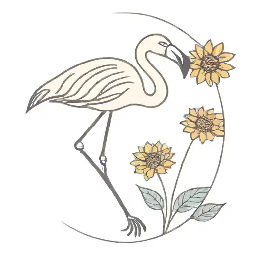 Flamingo With A Sunflower Behind