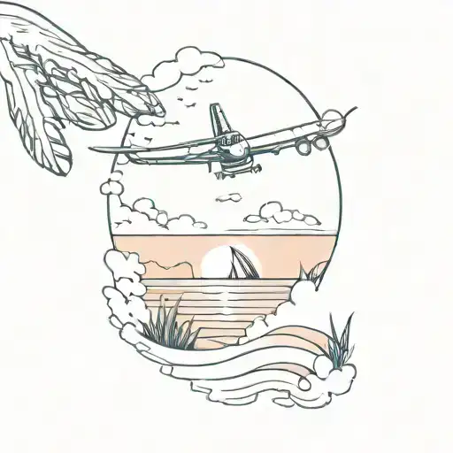 Sunset On The Beach And Plane