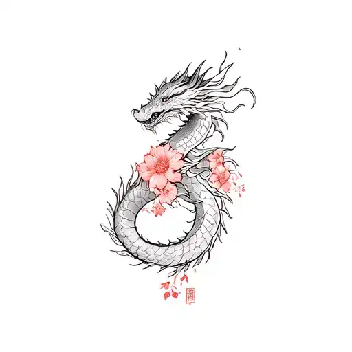 Dragon Wrapped Around Forearm With Chinese Flowers