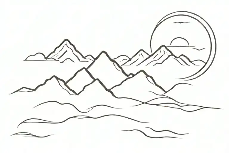 A Serene Scene Of A Sun Setting Behind A Mountain Range Reflected In Calm Ocean Waters