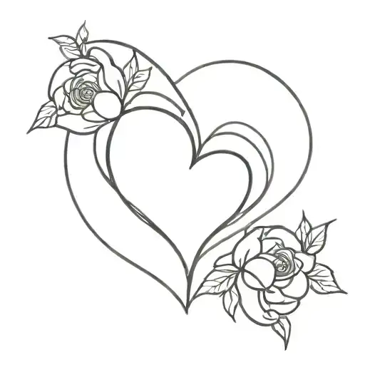 A One Line Tattoo Of A Heart Intertwined With A Delicate Flower And A Tennisball