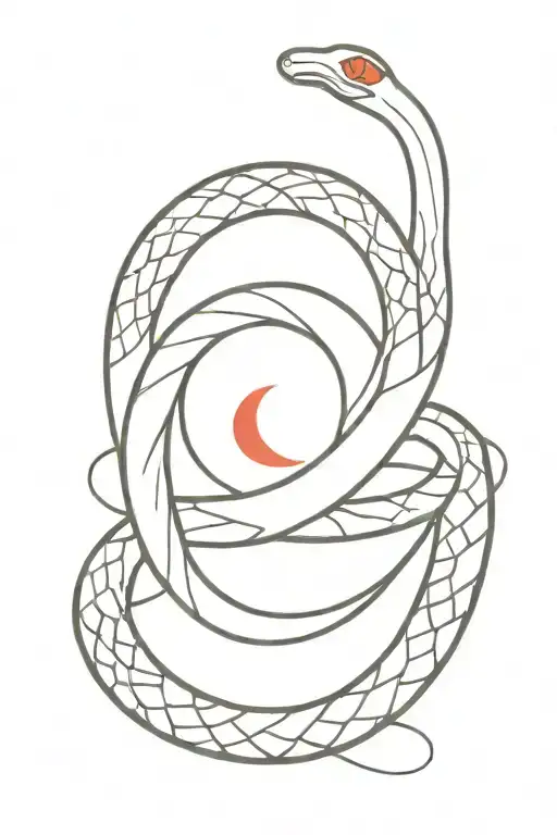 Snake With Red And A Moon Intertwined