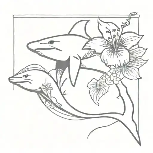 Hammerhead Shark With Hibiscus Surrounding
