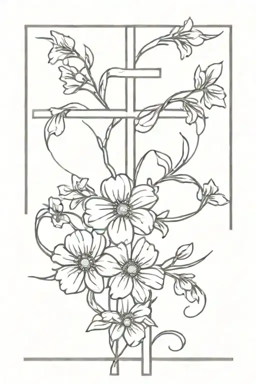 A Line Cross Intertwined With Daisies Vines And Sweet Peas