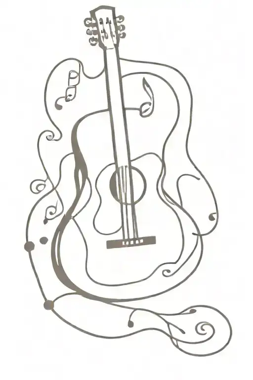 Acoustic Guitar Outline And Music Notes