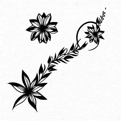 Vertical Spine Tattoo With February Birth Month Flowers And April Birth Month Flowers