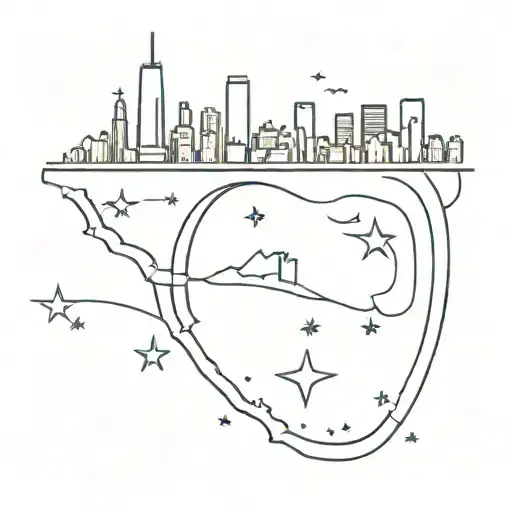 Create A Tattoo Design Featuring Chicago Skyline With A Taurus Constellation Subtly Incorporated