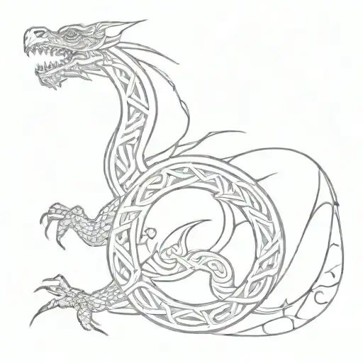 Simple Tribal Dragon With Celtic Knots Weaving