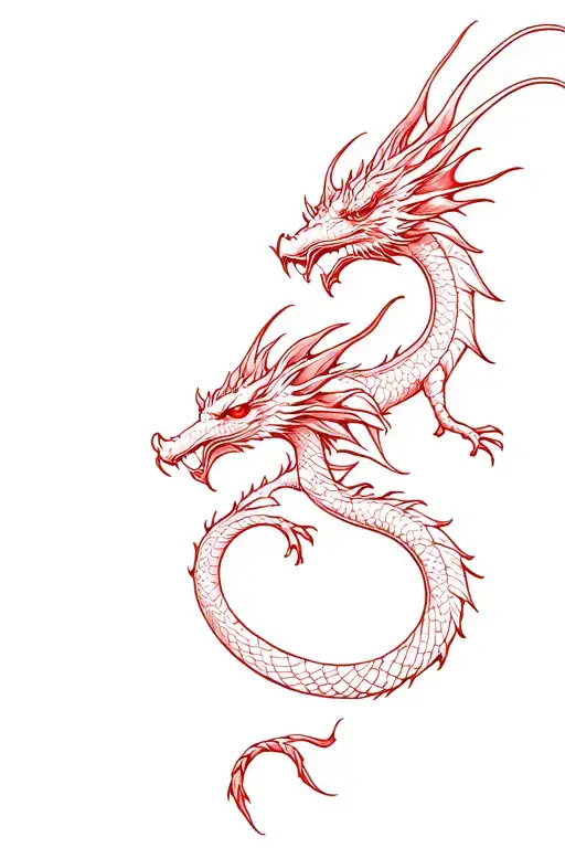 Red Dragon Fine Line Tattoo Simple Outline