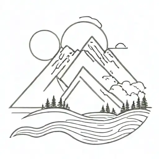 Mountain With Sunset And An Ocean Wave