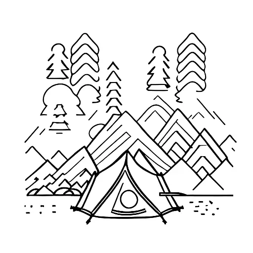 A Person Camping Along With His Motor Bike Near By A Steam In The Mountains Filled With Pine Trees