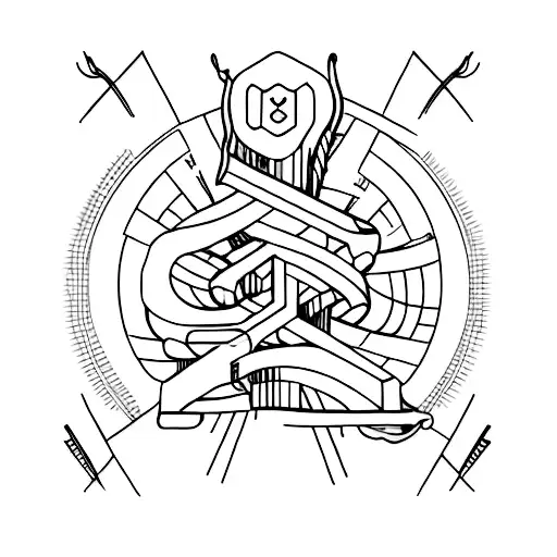 A Minimalist Tattoo Of A Triathlon Symbol Intertwined With Woodworking Tools