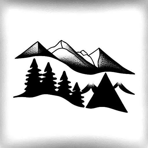 Beach With Mountains And Pine Trees