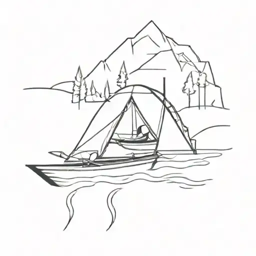 Camping Tent With Canoe Floating