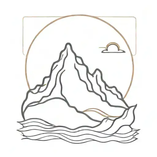 Mountain With Setting Sun And An Ocean Wave