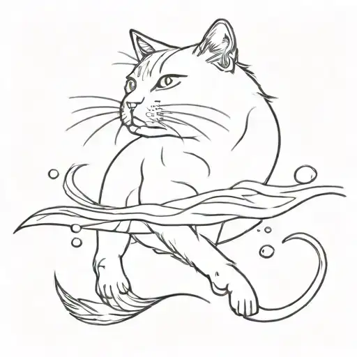 A Minimalist Design Of A Cat Swimming Gracefully In Water