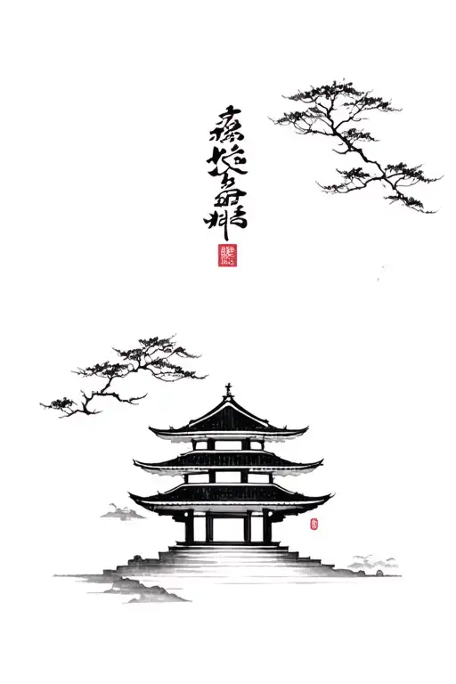 Japanese Temple And Tree