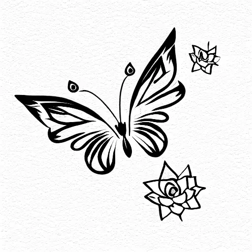 Butterfly With Lotus Roses