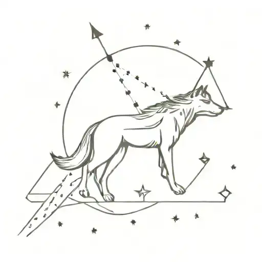 Fineline Wolf And Sagittarius Constellation