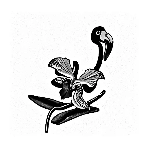 Flamingo With Orchid In The Mouth